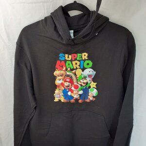 New Medium Super Mario Classic Group Shot Black Pullover Hoodie